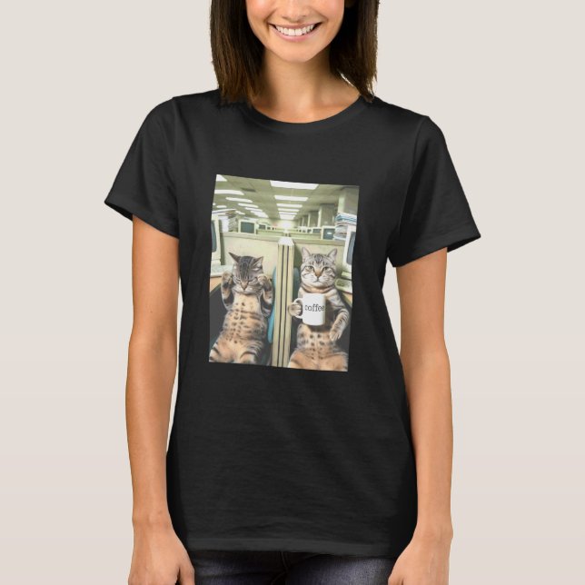Katt Kaffe Kaffepaus Katter Kontor Meme T Shirt (Framsida)
