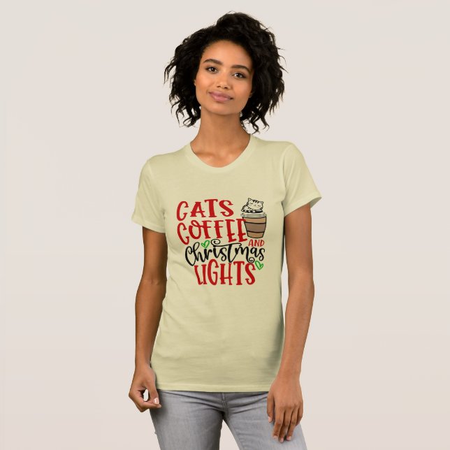Katt kaffe, Ljus, julklapp T Shirt (Hel framsida)