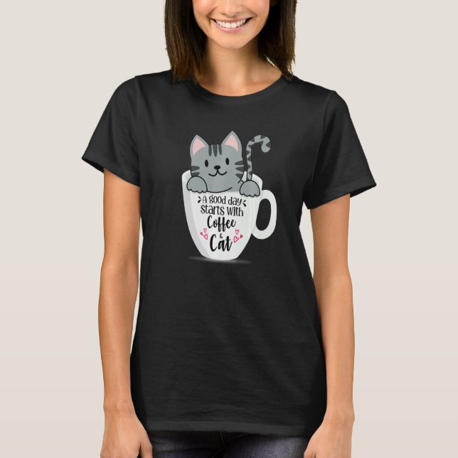 Katt Kaffe Mugg Katt T Shirt (Framsida)