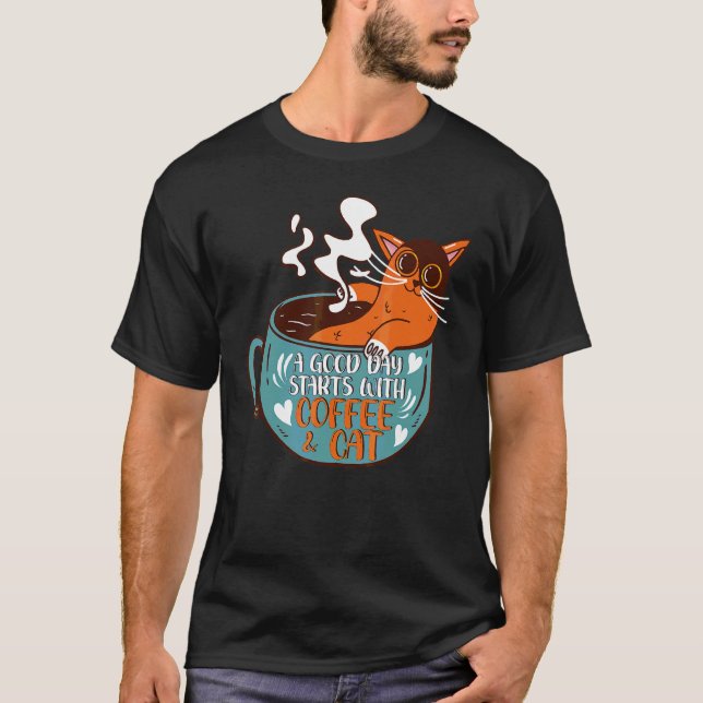 Katt Kaffe Mugg Katt T Shirt (Framsida)