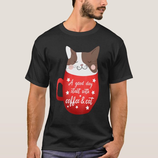 Katt Kaffe Mugg Katt T Shirt (Framsida)
