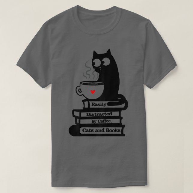 Katt, kaffe och Bokar369 som lätt har delats ut T Shirt (Design framsida)