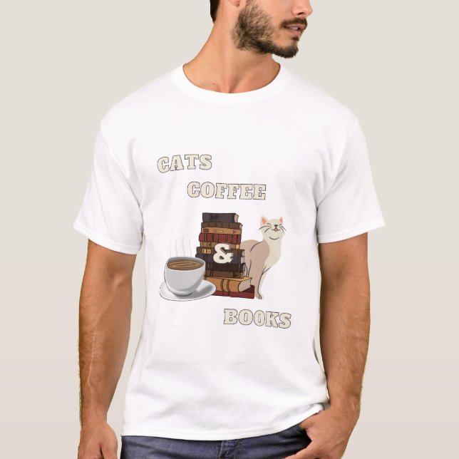 Katt, kaffe och bokar t shirt (Framsida)