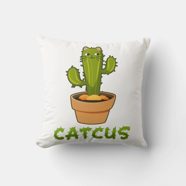 Katt Kaktus Husdjur Växt Kudde (Framsida)