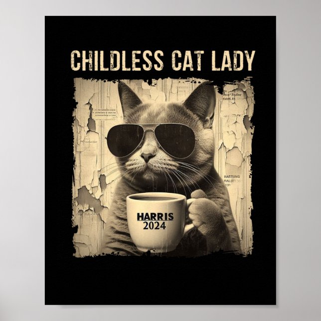 Katt Kamala 2024 Harris - Barnlös kattdam Vintag Poster (Framsidan)