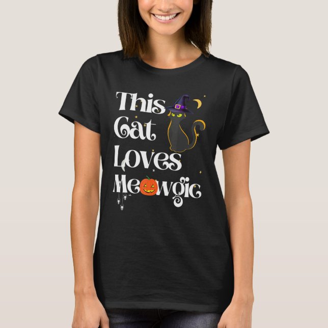Katt Kärlek Magic Cat Meowgic Witch T Shirt (Framsida)