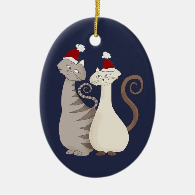 Katt Kärlek Par Blå Julgransprydnad Keramik (Framsidan)