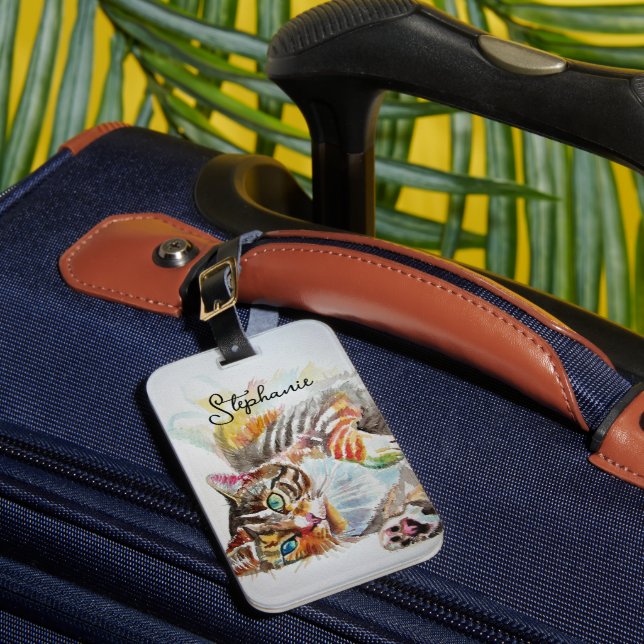 Katt Katter husdjur konst Akvarell Damernas plånbo Bagagebricka (Framsida Insitu 1)