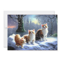 Katt, katter i snö-julkortet