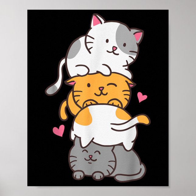 Katt Katter Söt Kattunge Hög Anime Kawaii Neko  Poster (Framsidan)