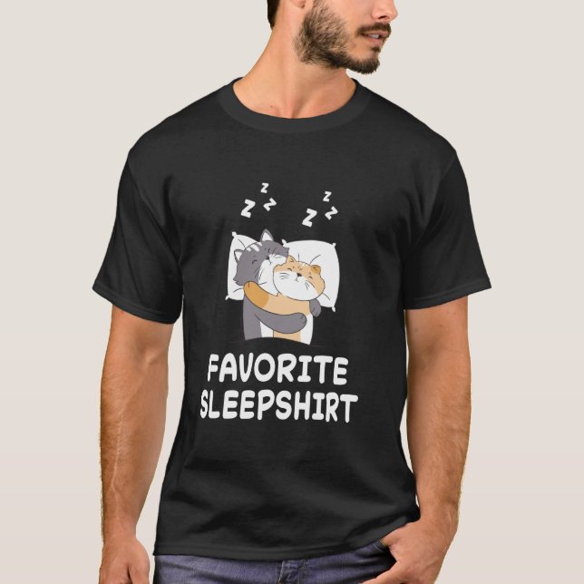 Katt Katter Tupar Sovande Sova Pyjamas Nattlinne 2 T Shirt (Framsida)