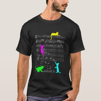 Katt Kattmusik Noter Färgglad Musiker Nyckel T Shirt