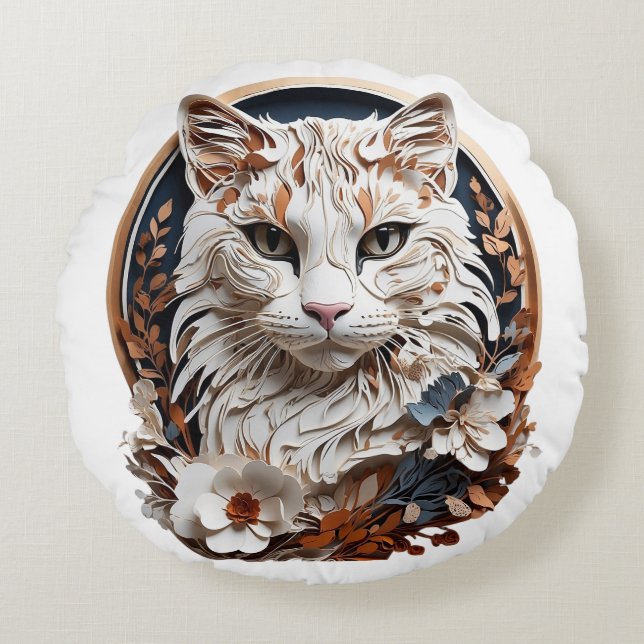 katt,kattunge med blomma rund kudde (Framsidan)