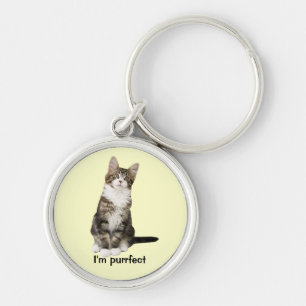 Katt Keychain Rund Silverfärgad Nyckelring