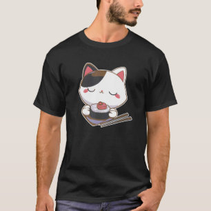 Katt Kisse Äter Japanskt Sushi Maki Ätpinnar T Shirt