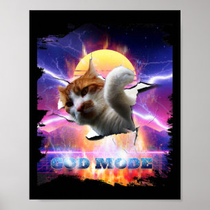 Katt Kisse Spräckt Vägg Gaming Spelare Gud Läge Ro Poster
