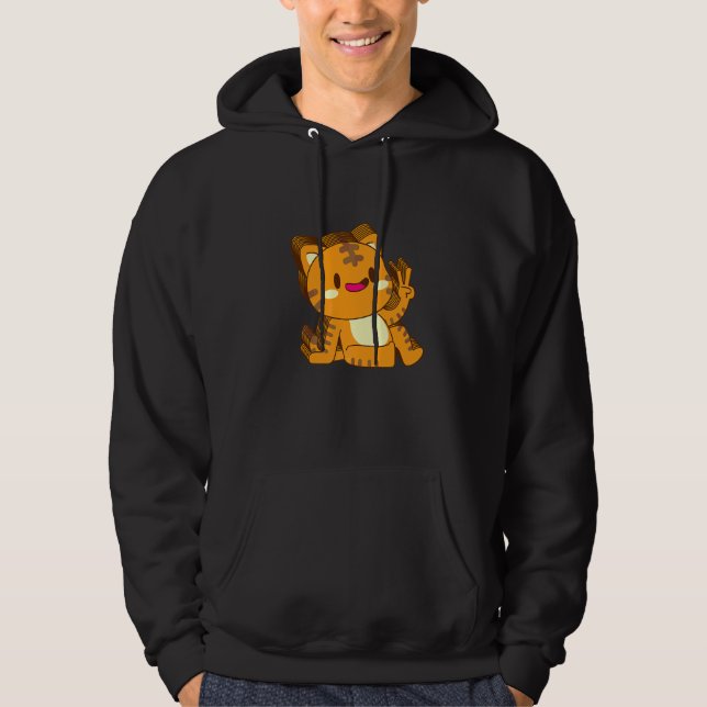 Katt Kittel Katt Multilager Fred Avslappnad Söt Es Hoodie (Framsida)