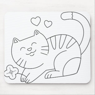 Katt Kitten Animal Kattdjur Kattunge Line Art utsk Musmatta