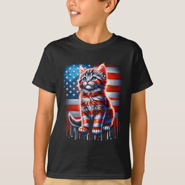 Katt Kitten Kitten Kitten Kitten USA flagga den 4  T Shirt (Framsida)