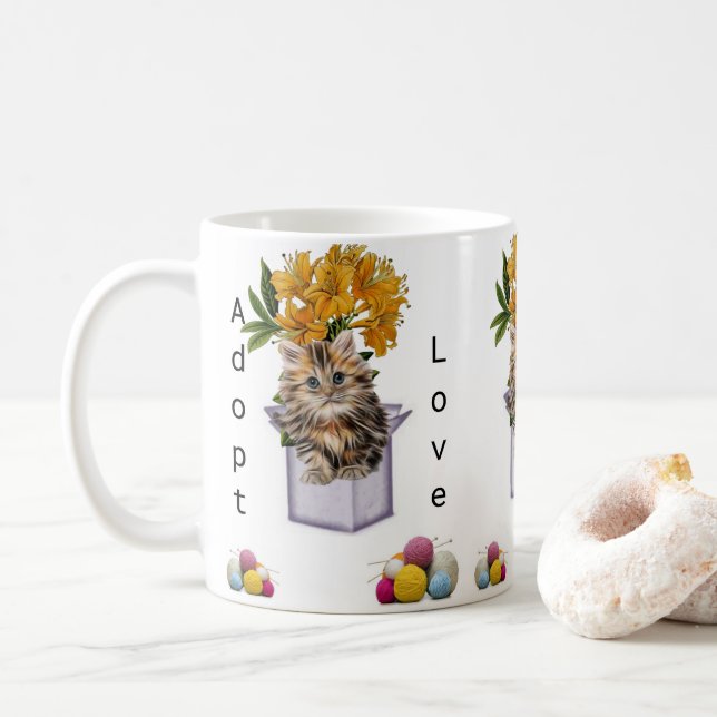 Katt Kitten Yarn, Mugg, vid adoption Kaffemugg (Med munk)