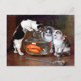 Katt Kittens Fiske i en fiskBowl-målning Vykort