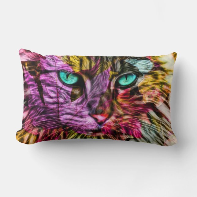Katt Kitty Höstblad Färgglad Konstnärlig Design Lumbarkudde (Framsida)
