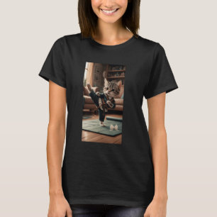 Katt Klädd Som Kampsportare Gör Högt Spark I L T Shirt