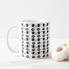 Katt Klöavtryck Svart och Vitt Kaffemugg