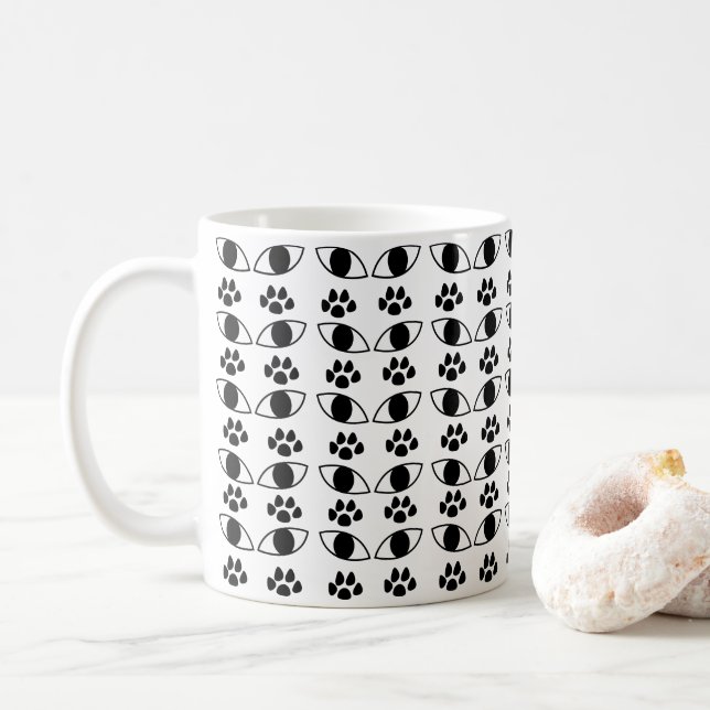 Katt Klöavtryck Svart och Vitt    Kaffemugg (Med munk)