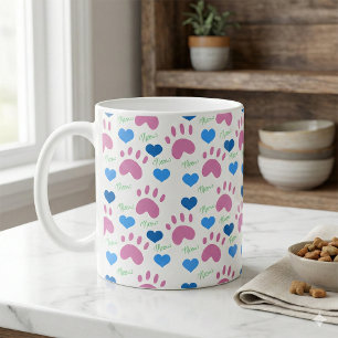 Katt Klötryck Hjärta Meow Rosa Blå Grön Kaffemugg