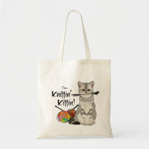 Katt Knitting bag-bomullstuss med handtag och regn Tygkasse