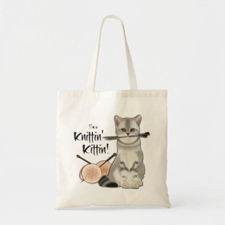 Katt Knitting bag-bomullstuss med skaft persika Tygkasse