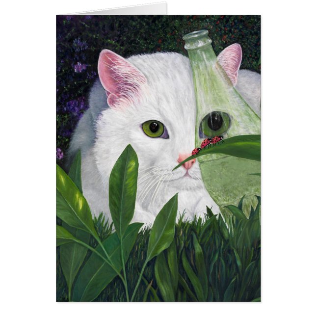 Katt, koks Flaska och ladybugs Hälsningskort (Framsidan)