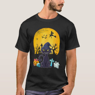 Katt kostym Halloween häxa skräck snidad pumpa T Shirt
