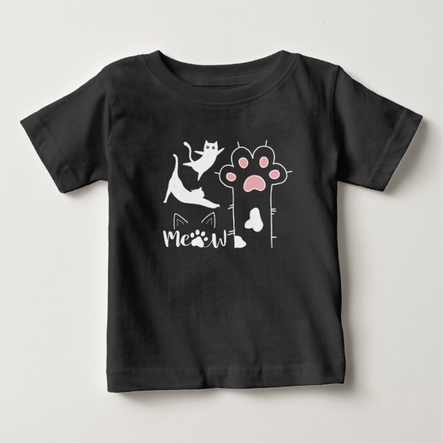 Katt, kött och Tassar i Cute Teckning T Shirt (Framsida)