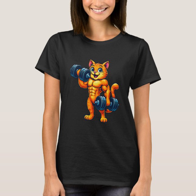 Katt Kraftlyftning Tyngdlyftning Gym Träning T Shirt (Framsida)