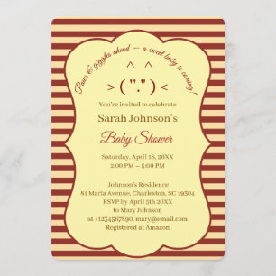 Katt Kräm Burgunder Ränder Baby Shower Inbjudningar