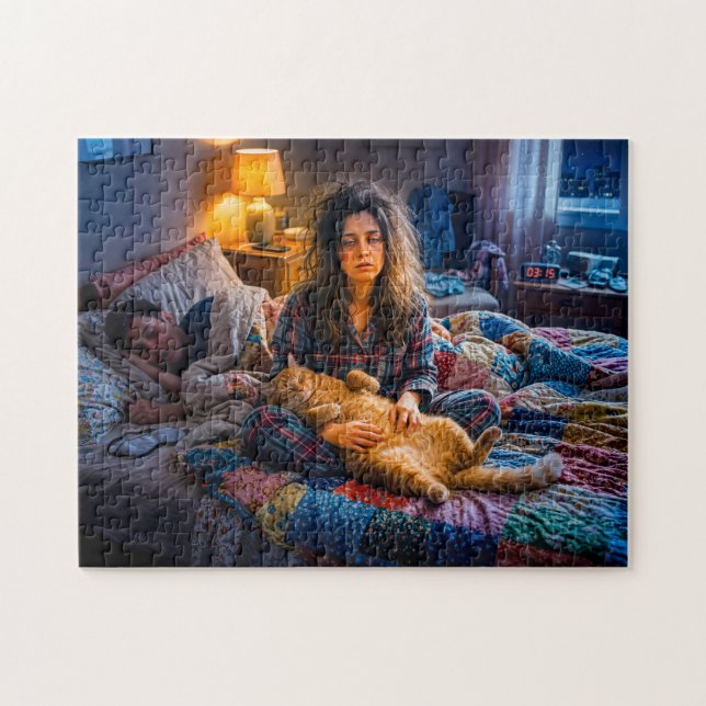 Katt kräver kramar klockan 3 på morgonen pussel (Horisontell)