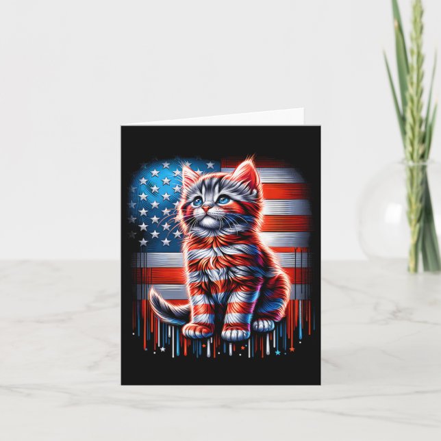 Katt Kute Kitten Memorial Day del USA flagga i jul Kort (Framsida)