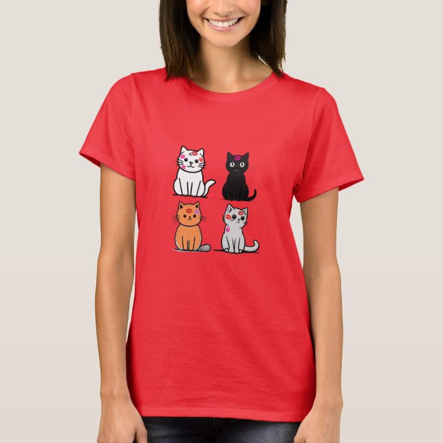 Katt Kyssar - Sött Katt Lipstick Design T Shirt (Framsida)