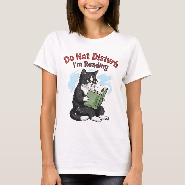Katt läser bok stör ej t shirt (Framsida)