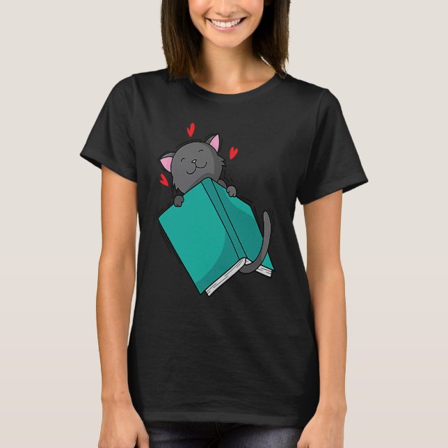 Katt läser en bok t shirt (Framsida)