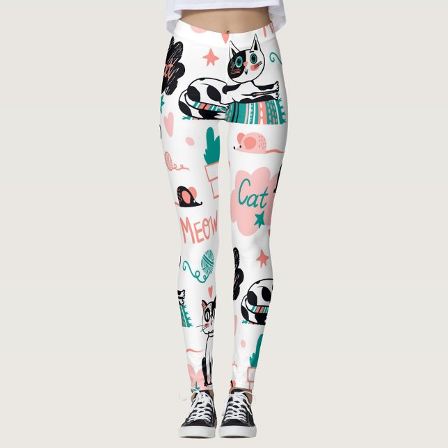 Katt Leggings (Colorful cat-themed leggings against a neutral background.  )