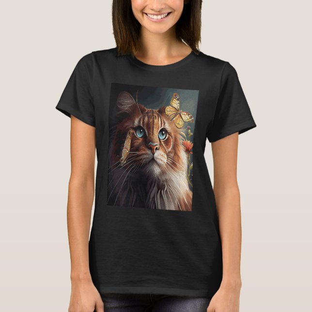 Katt Lejon Fjäril T Shirt (Framsida)