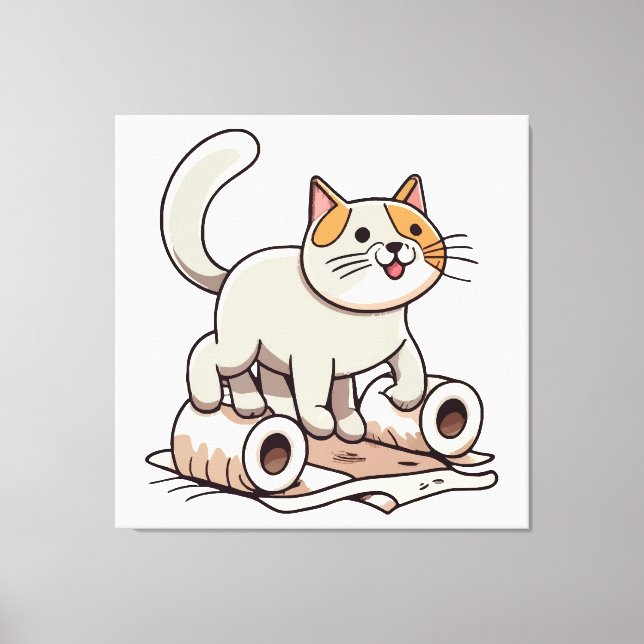 Katt leker med toalettpapper canvastryck (Framsida)