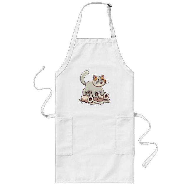 Katt leker med toalettpapper långt förkläde (Framsidan)