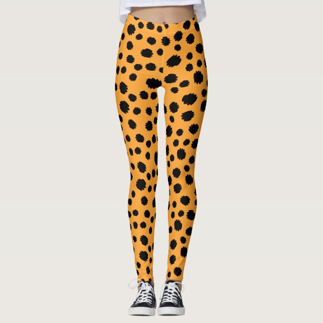 Katt Leopard Hud Mönster Mörk Röd Orange Djur  Leggings (Framsida)