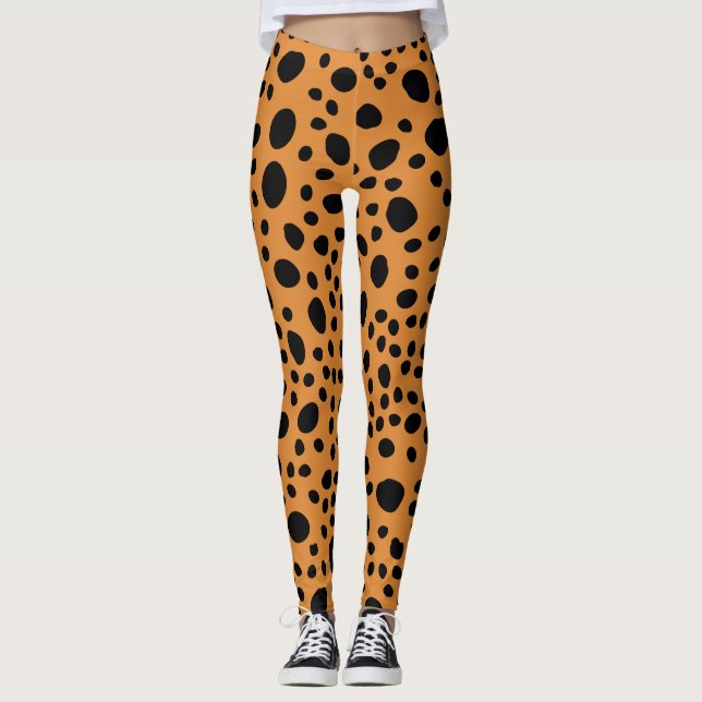 Katt Leopard Hud Mönster Orange Mörka Fläckar Djur Leggings (Framsida)