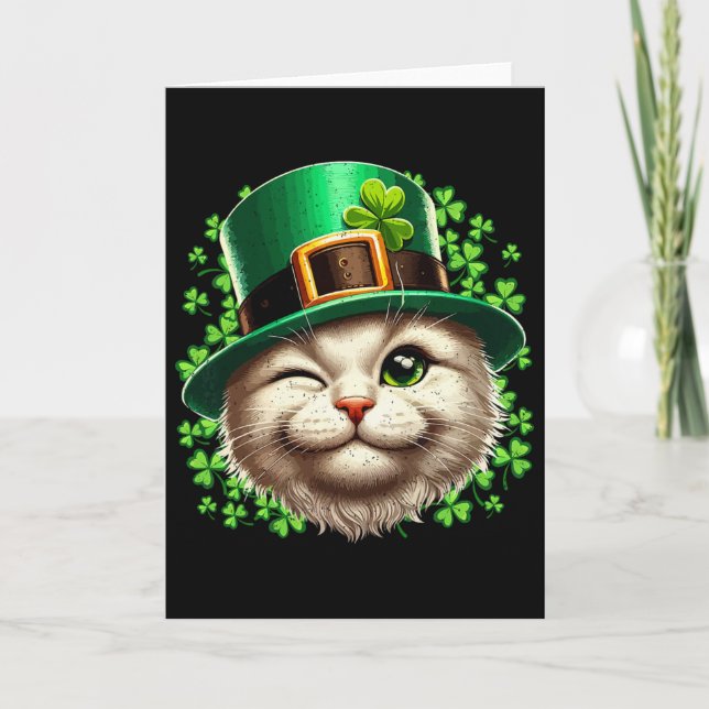Katt Leprechaun Hatt St Patricks Dag Kittel Shamro Kort (Framsida)