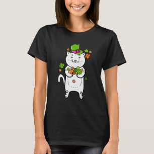 Katt Leprechaun Katt Shamrock St Patricks dag T Shirt